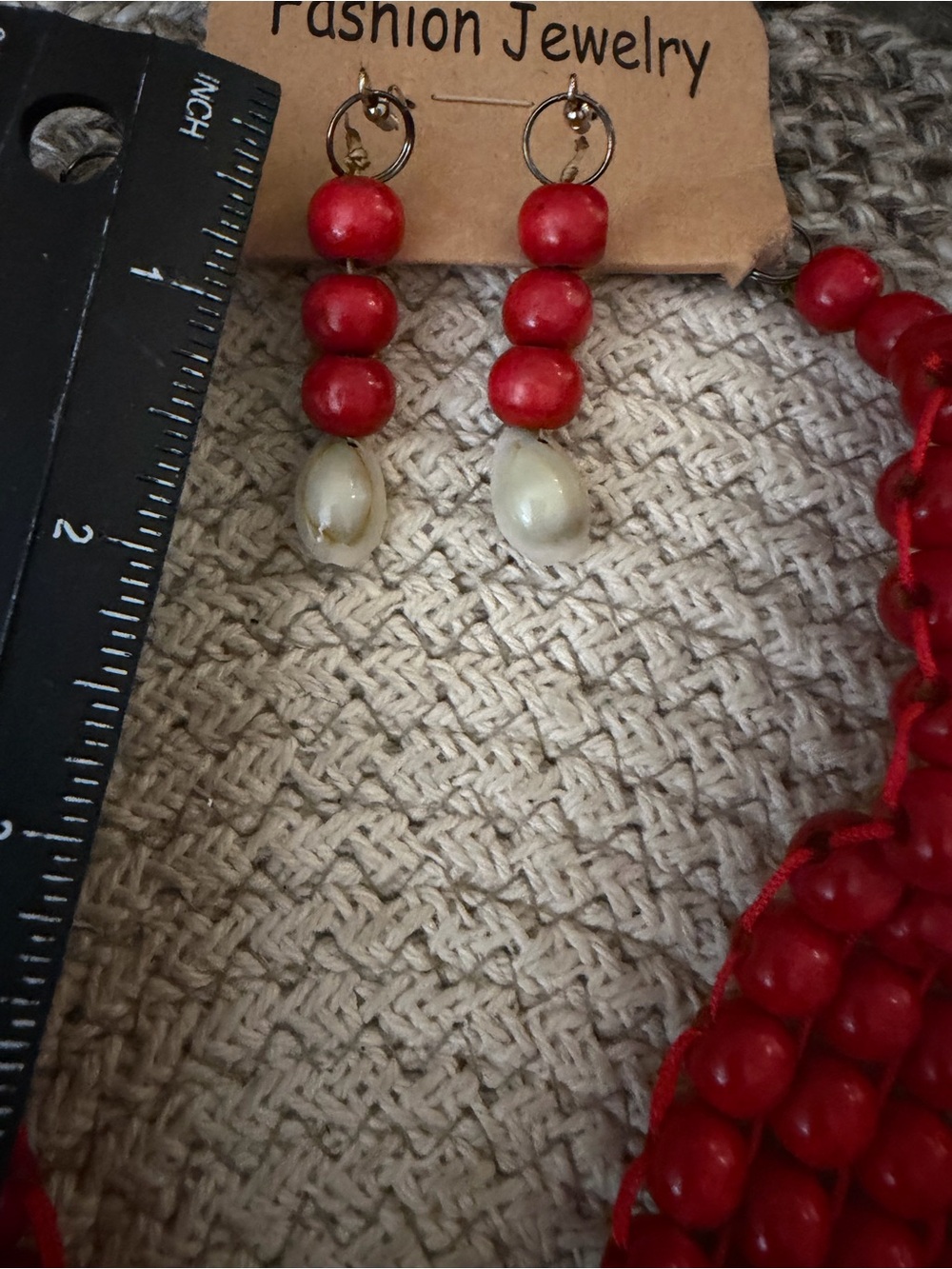 Fashion Jewelry Red Beaded Fringe Necklace with Earrings - Picture 4 of 7